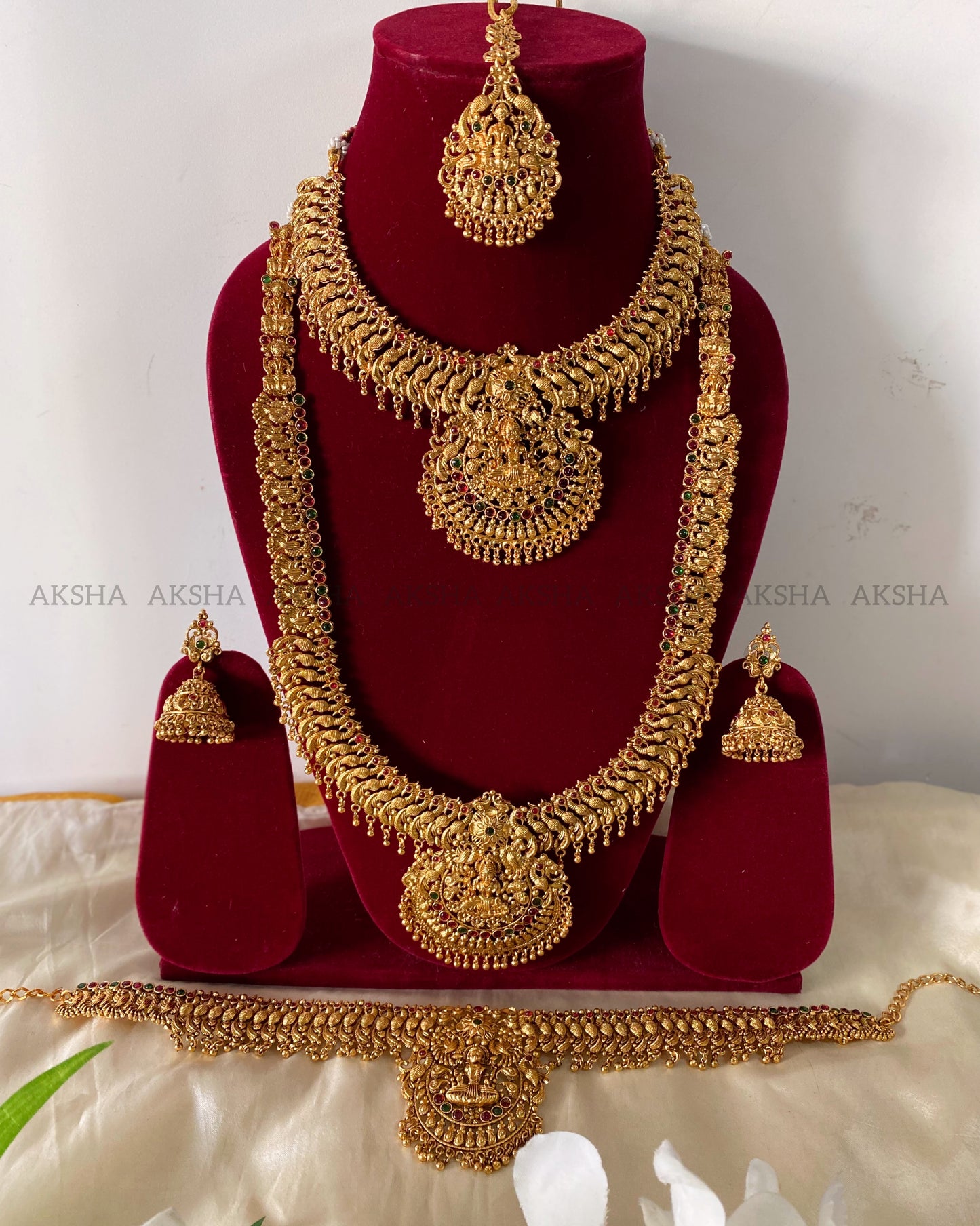 Lakshmi with peacock design -semi bridal combos Aksha Trends