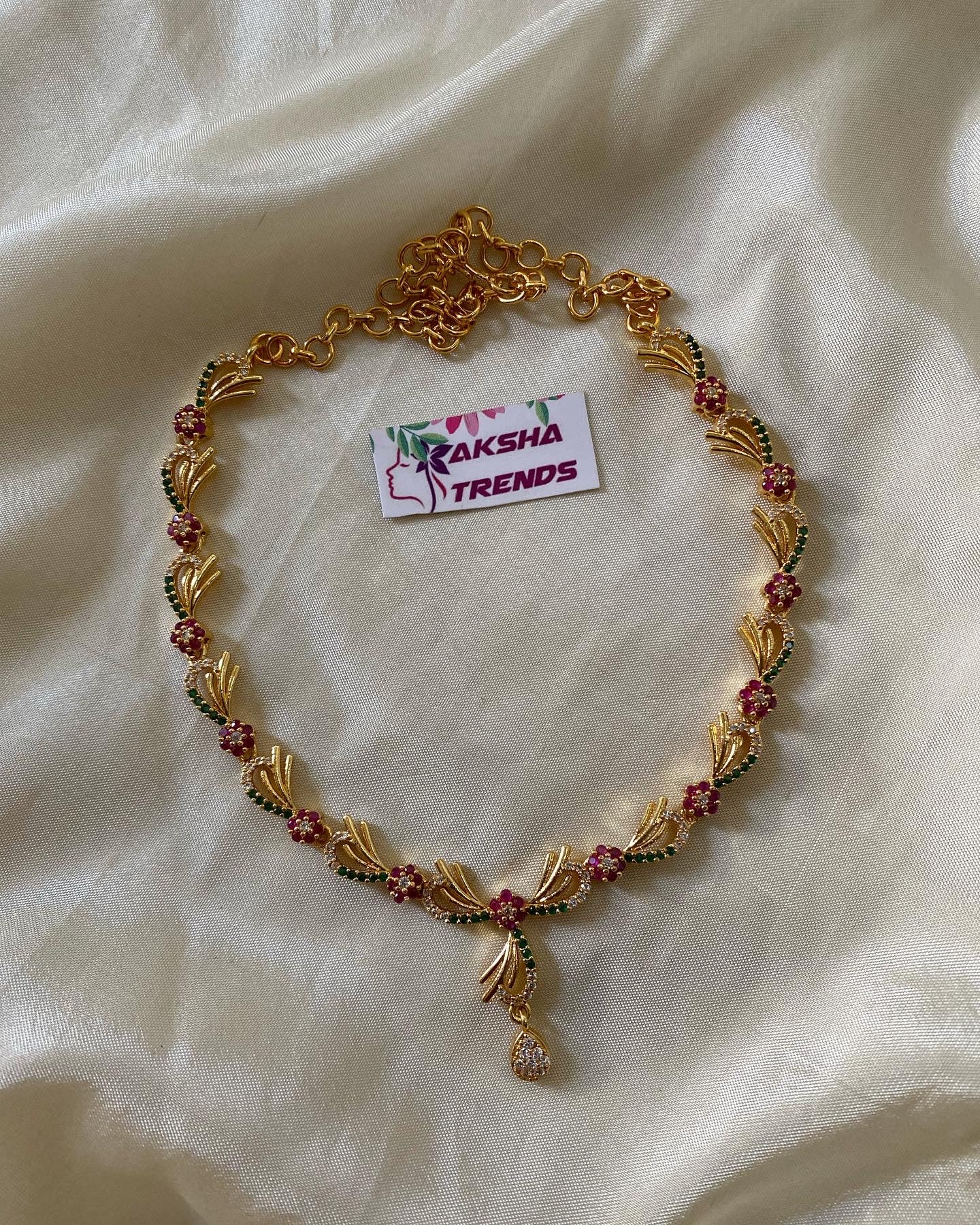 Floral AD necklace 1gm polish v2 Aksha Trends