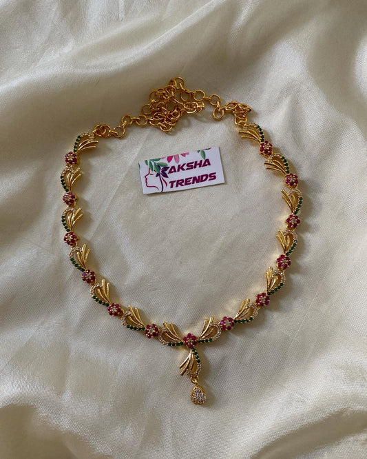 Floral AD necklace 1gm polish v2 Aksha Trends