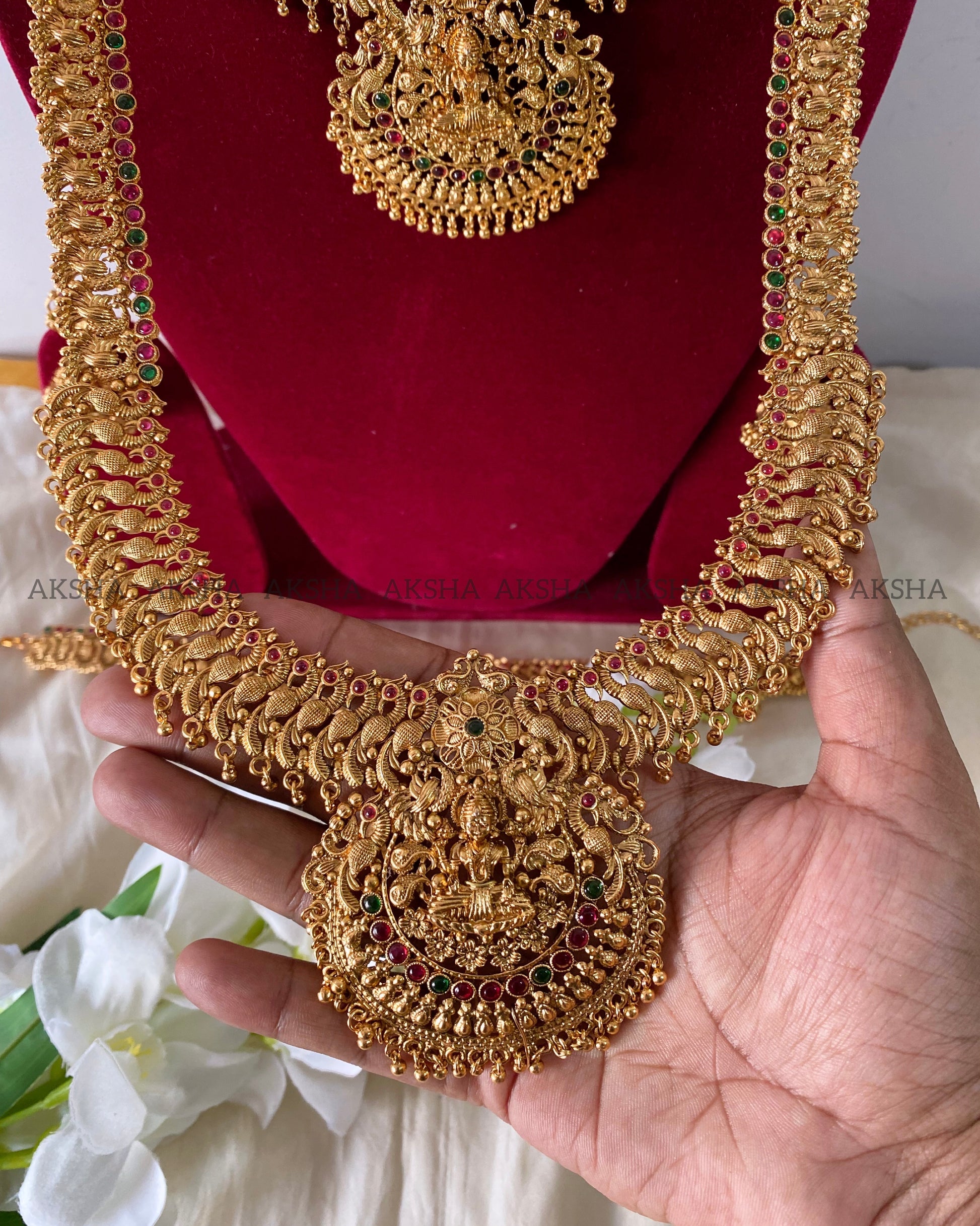 Lakshmi with peacock design -semi bridal combos Aksha Trends