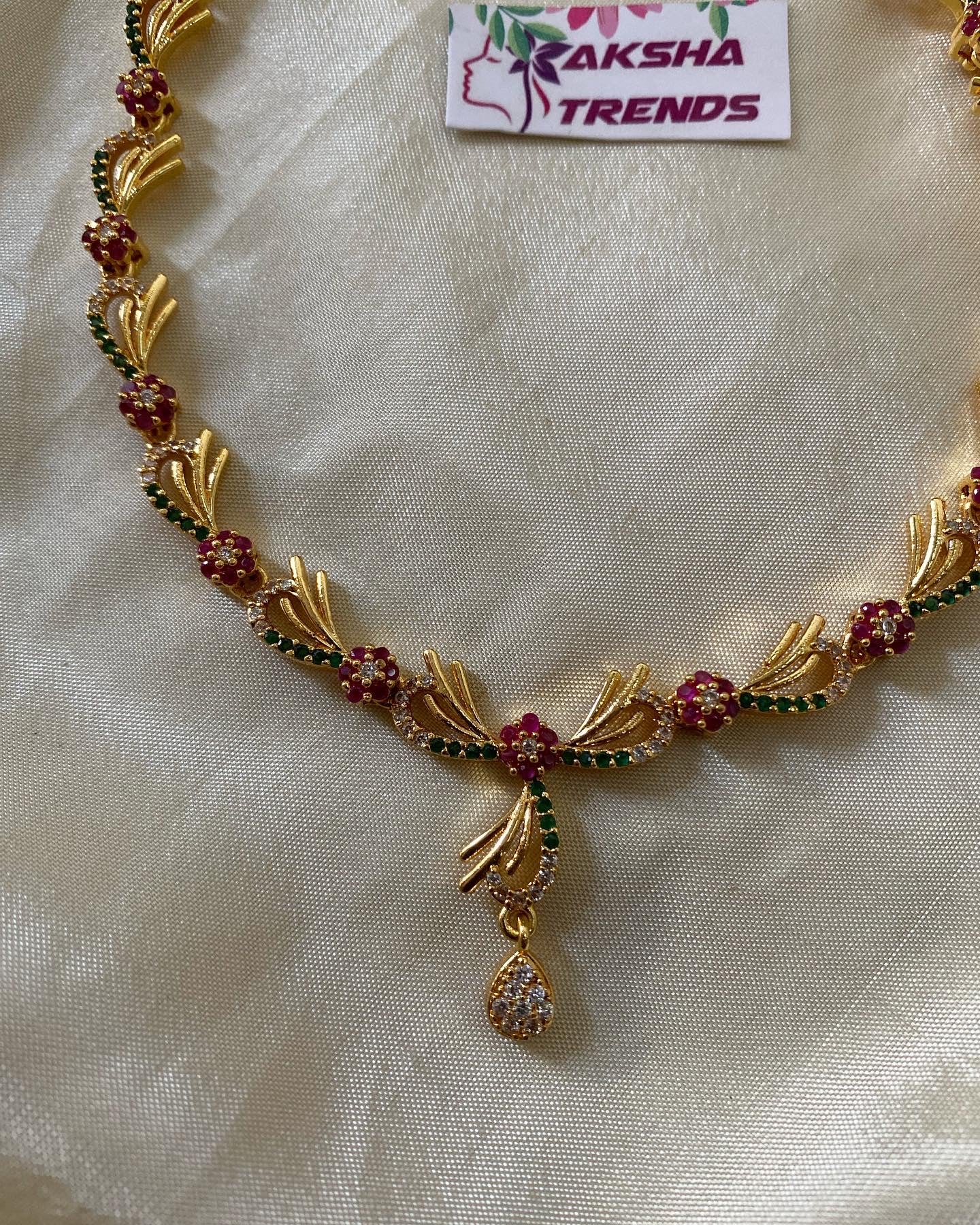 Floral AD necklace 1gm polish v2 Aksha Trends