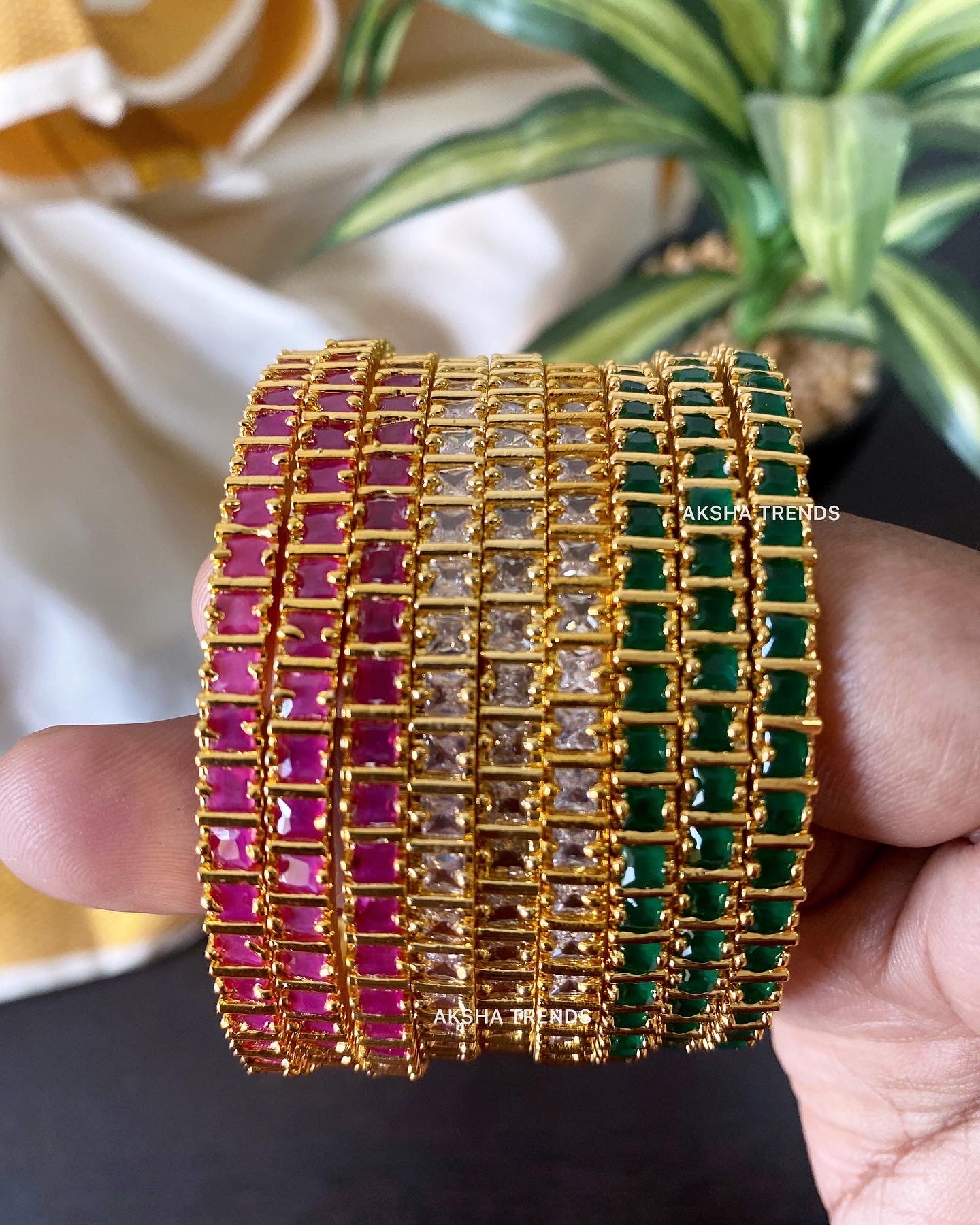 Premium 1gm block stone bangles 2pc