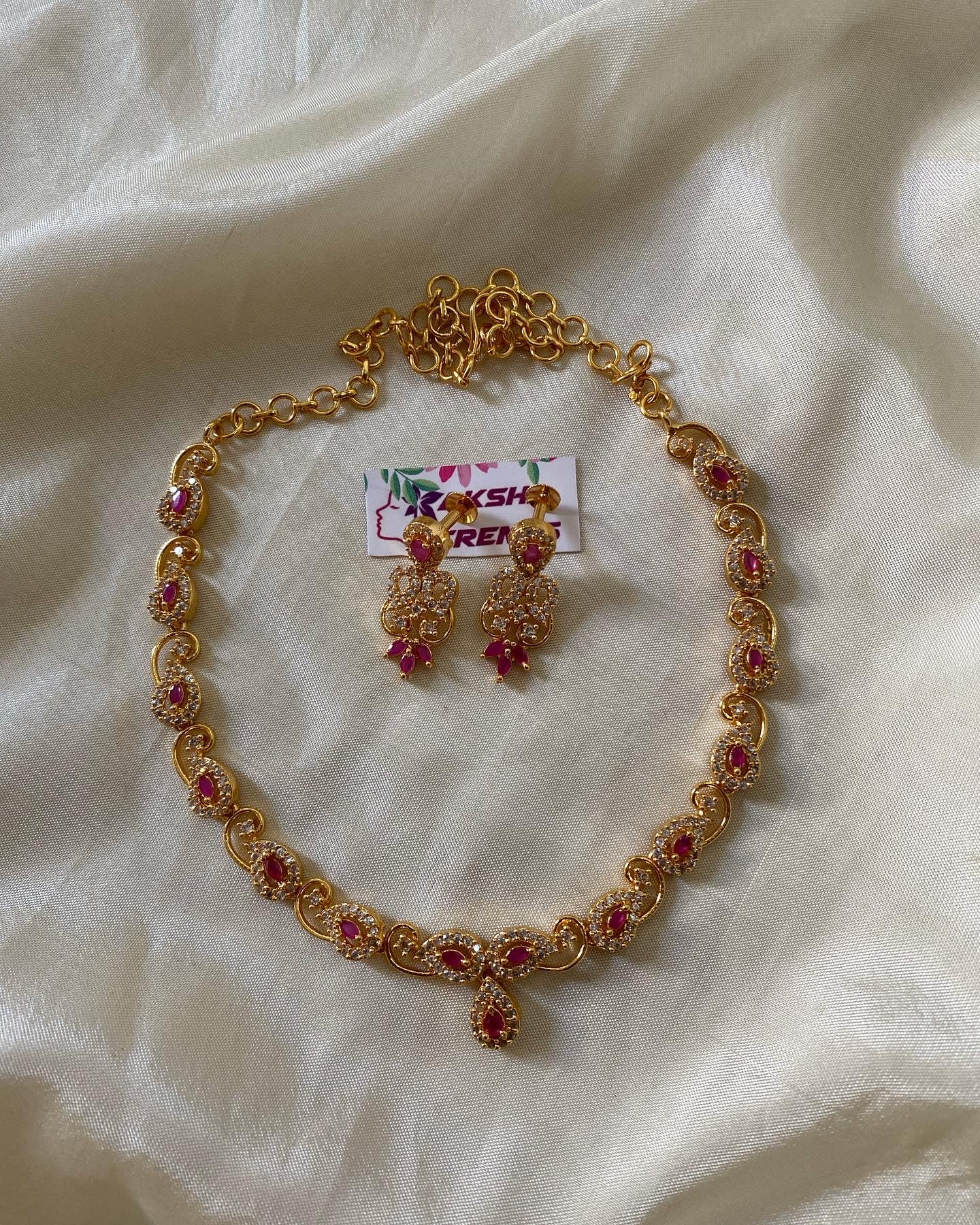 Floral AD necklace 1gm polish v1 Aksha Trends