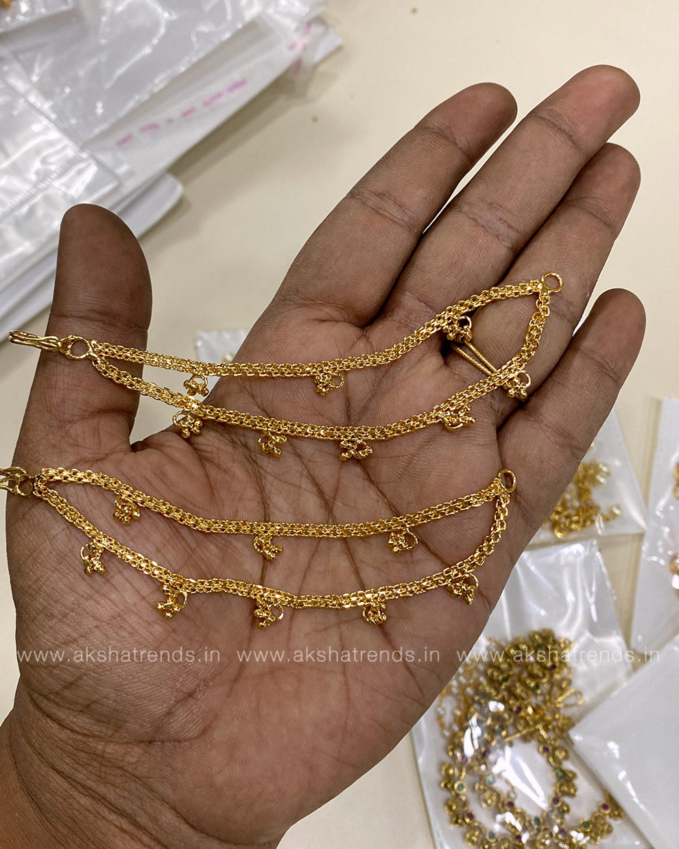 Micro gold bead earchain -2 line Aksha Trends 