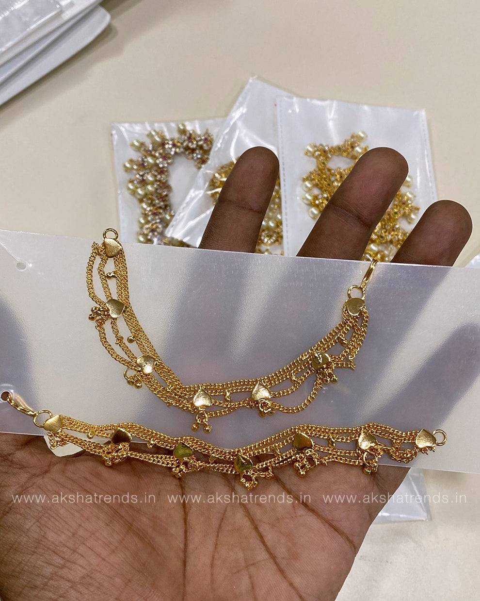 Micro gold bead earchain -layer line Aksha Trends 