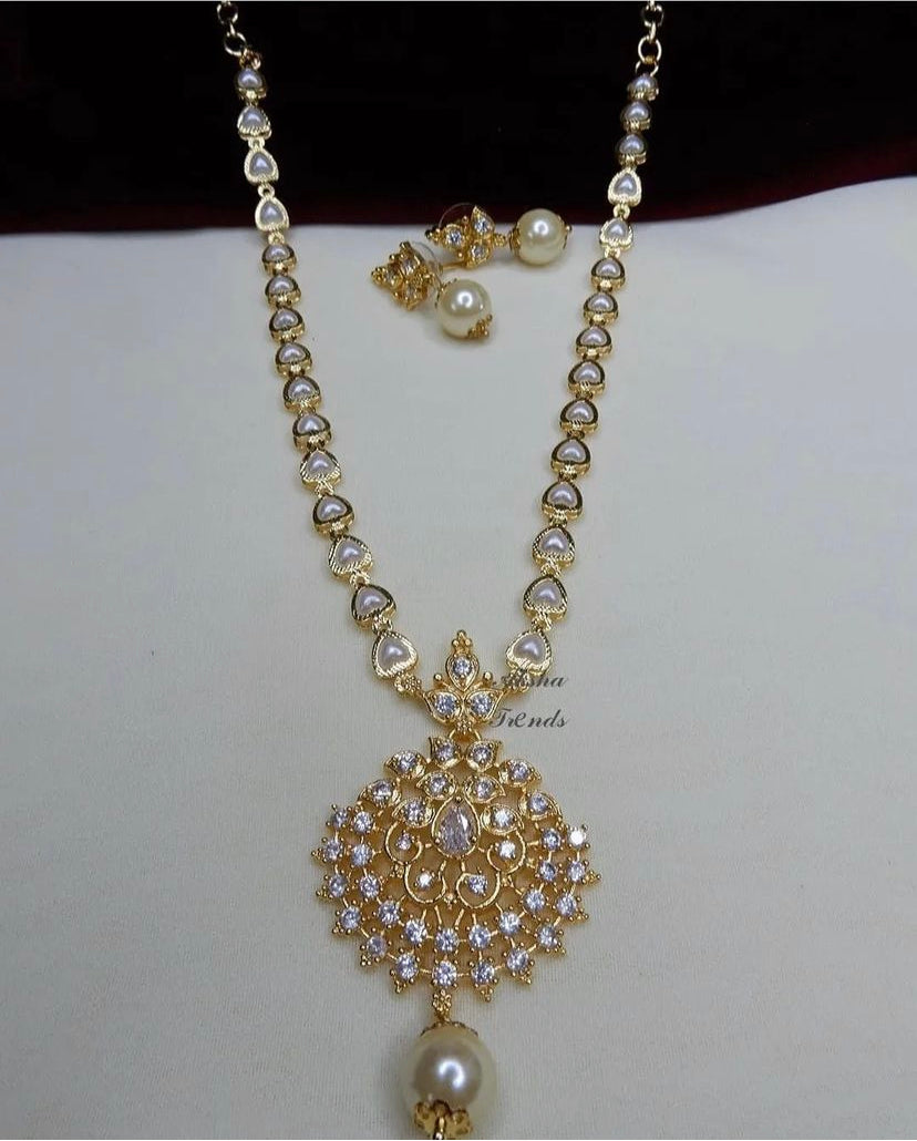 Gold Plated Traditional Multi Layer Golden Pearl Necklace Set For Women And  Girls