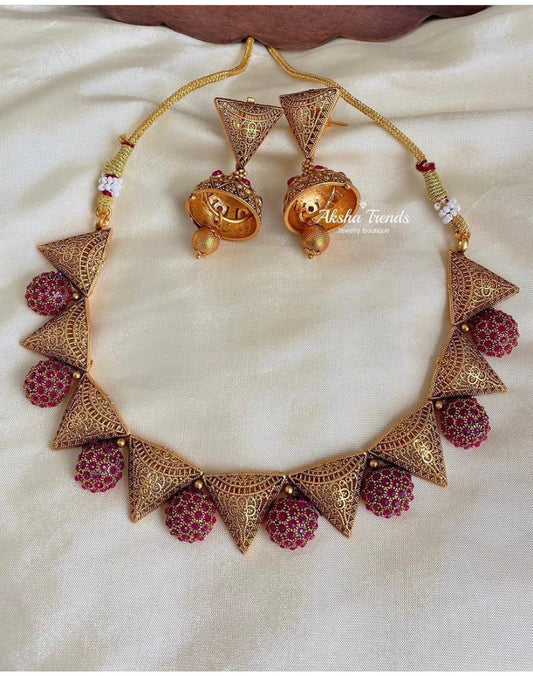 Brass floral necklace Aksha Trends