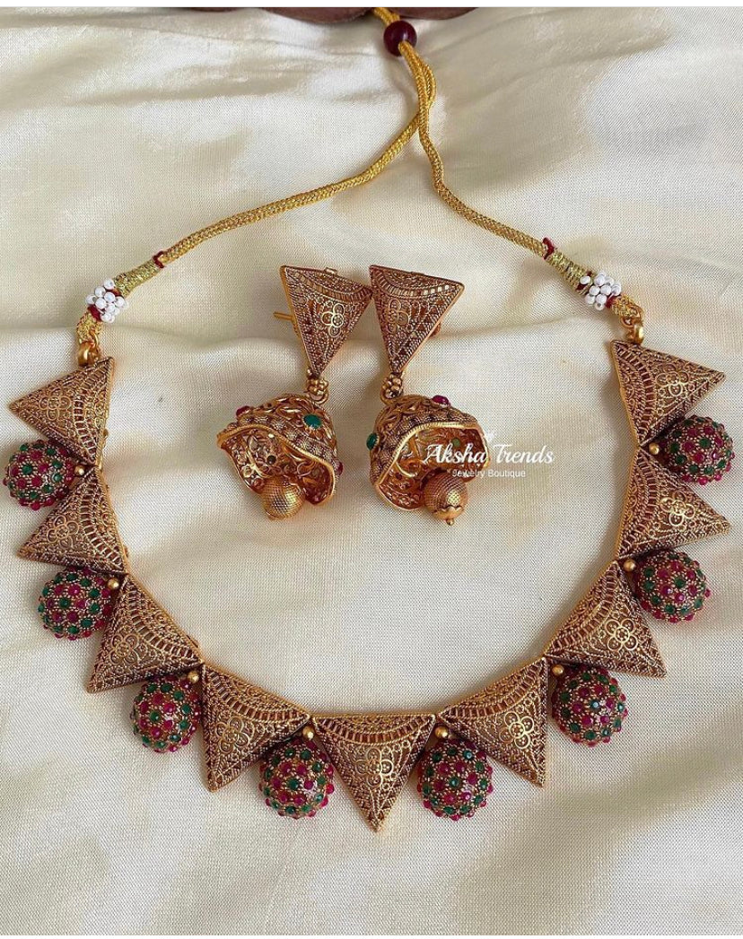 Brass floral necklace Aksha Trends 