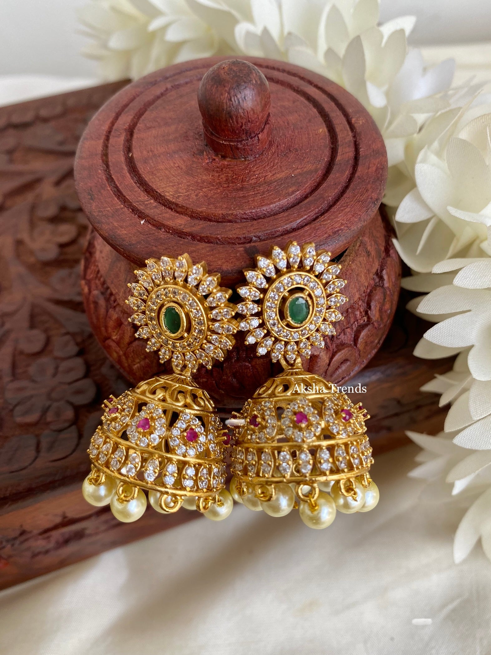 Diamond jhumkas -small – Aksha Trends1