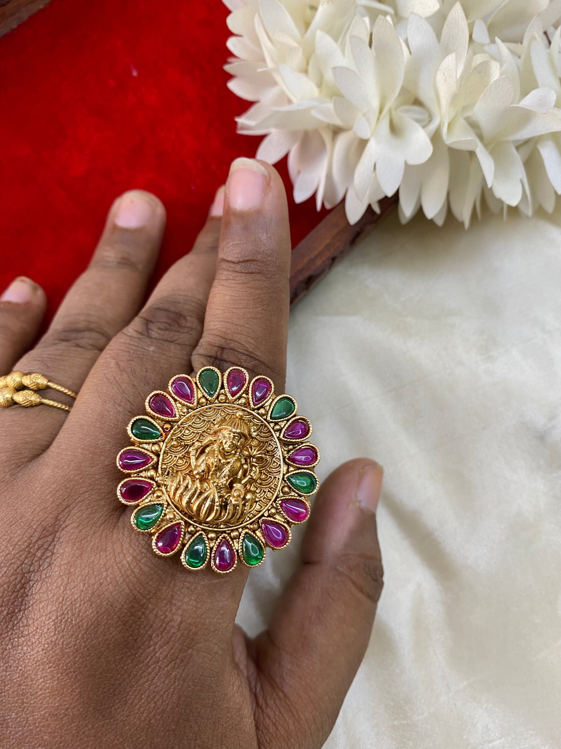 Golden lakshmi kemp finger rings Aksha Trends